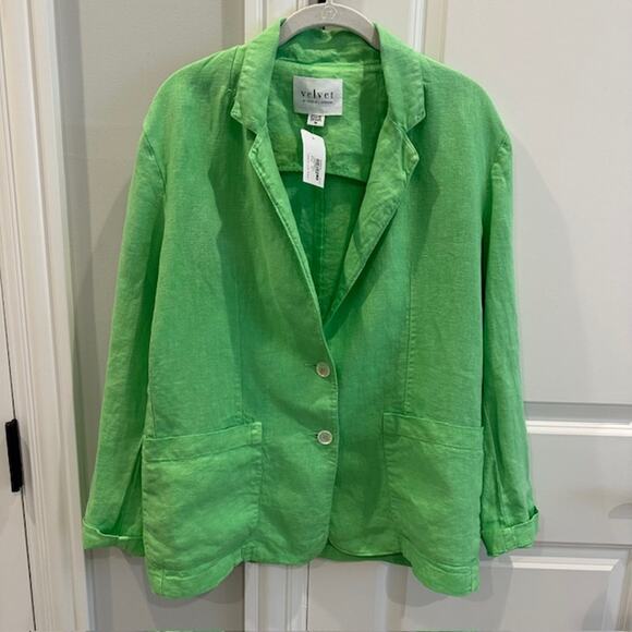 Velvet By Graham & Spencer NWT Linen Two-Button Cassie Blazer Size: XS - Picture 2 of 9